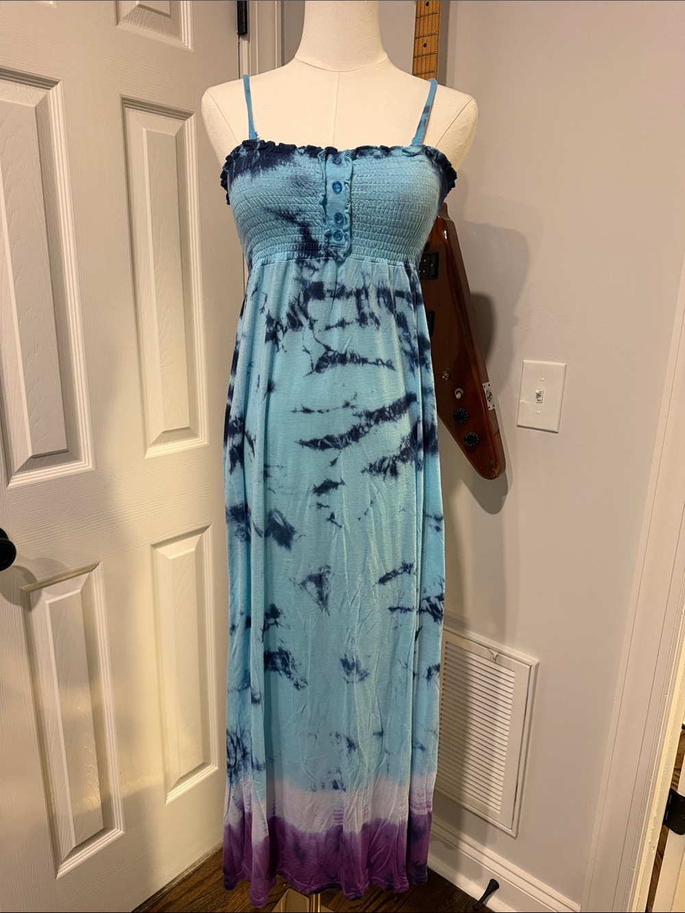 Spaghetti-Strap Maxi Dress in Light Blue and Purple